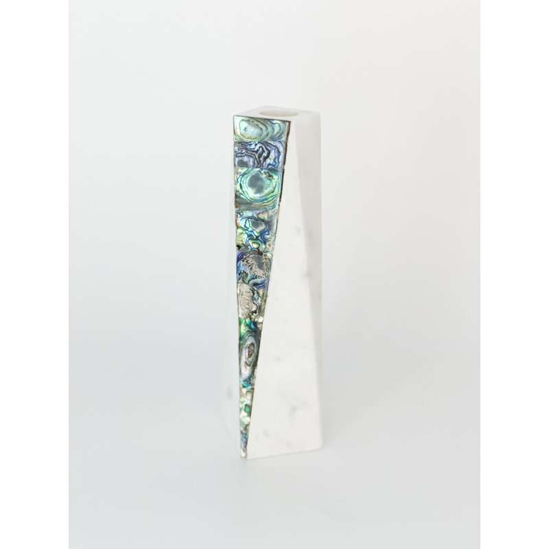 Mother Of Pearl Marble Candlestick, 8" H x 2" W x 2" D