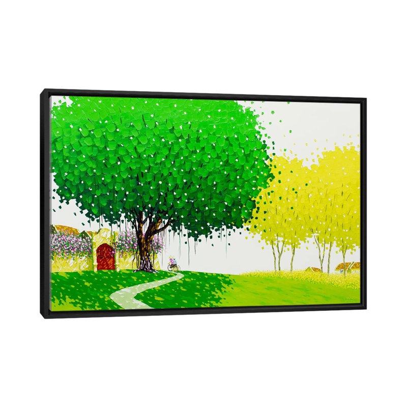 « the country road », impression sur toile tendue, H 18 po x l 26 po x P 1,5 po, Toile avec cadre noir, Pas de tapis