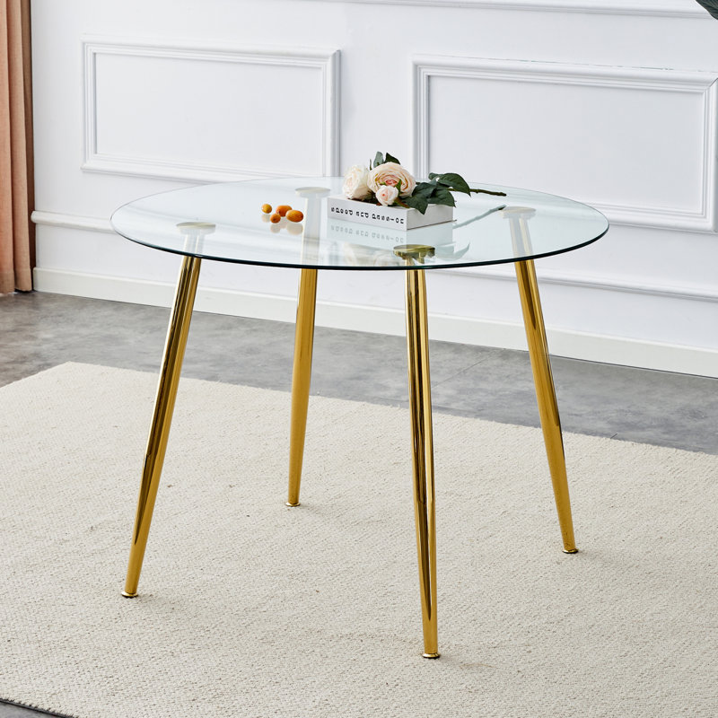 Glass Tabletop With A Diameter Of 40 Inches And A Modern Minimalist Circular Dining Table With Gold Plated Metal Legs. 40 '* 40' * 30 ' DT-1164.W1151S01594