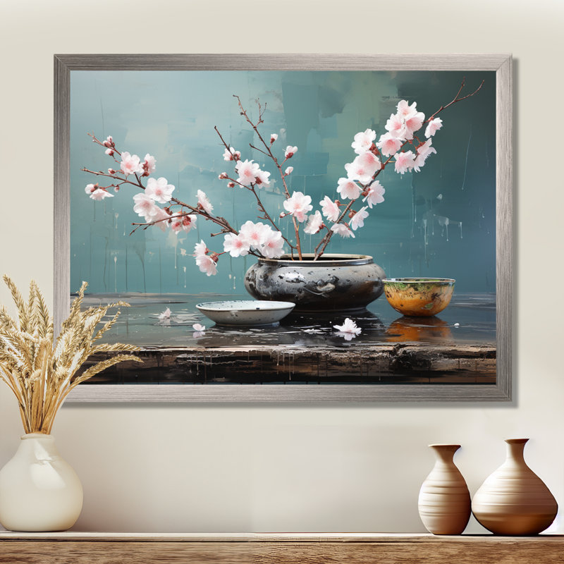 Asian Art Zen Garden IX, reproduction d'art sur toile, Encadrement argenté, 30" H x 40" W