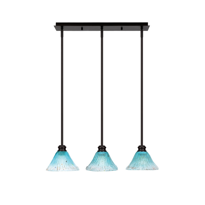 Luminaire suspendu linéaire 3 lumières Edge avec verre cristal sarcelle 7 po Edge, Espresso