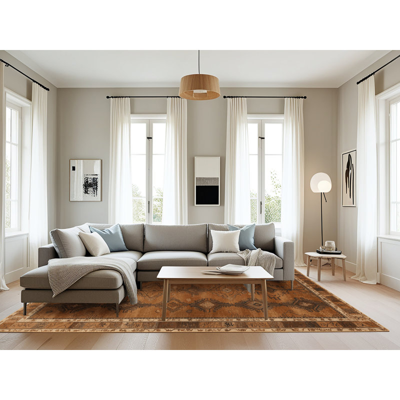Tapis art déco brun lavable à la machine, Rectangulaire 8 pi x 10 pi