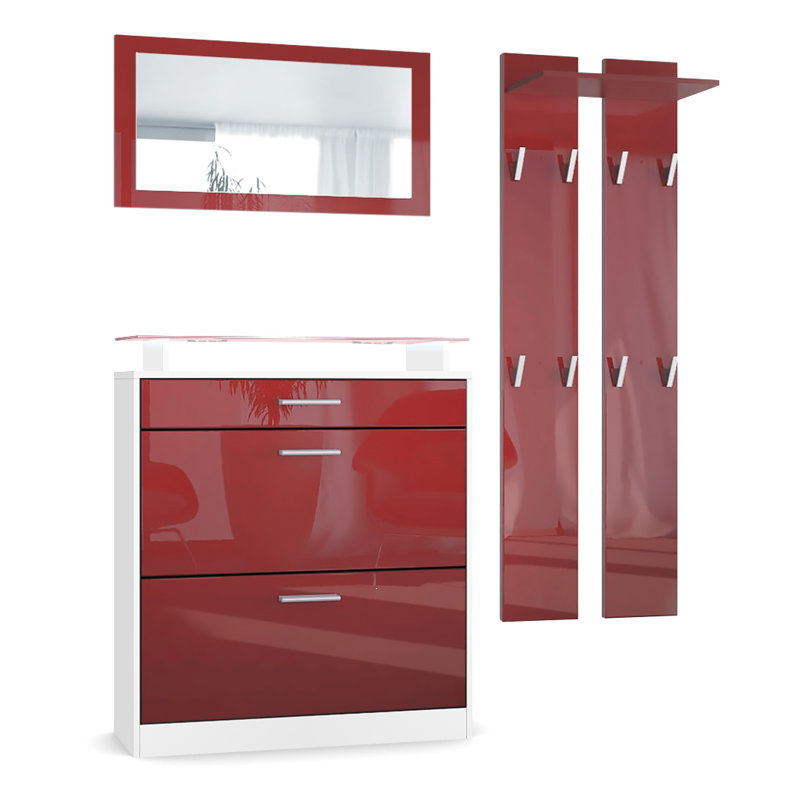 Mcclinton Hall Tree with Shoe Storage, Burgundy (glossy)/White (matt), Yes
