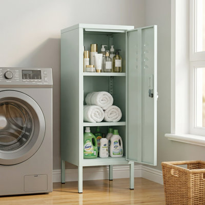 Armoire de rangement en métal vert clair de 39 po de hauteur, armoire mince avec serrure, 2 tablettes, ventilée