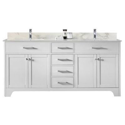 Claristine 72 Inch Bath Vanity in Quartz Top with Faucet Hole with Basins