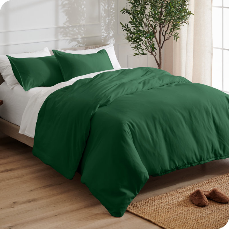 Microfiber No Pattern Duvet Cover Set, Emperor, Forest Green
