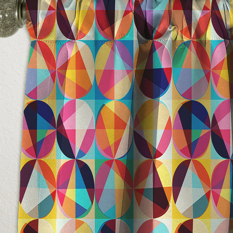 Motif géométrique de cercles et de triangles - Rideau simple occultant moderne géométrique, L 52 po x L 108 po