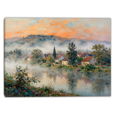 Misty Riverside Homes Wrapped Canvas Wall Art