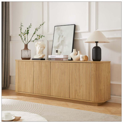 Sideboard Storage Cabinet with wave pattern Buffet Cabinet Wooden Vertical Striped Cabinet