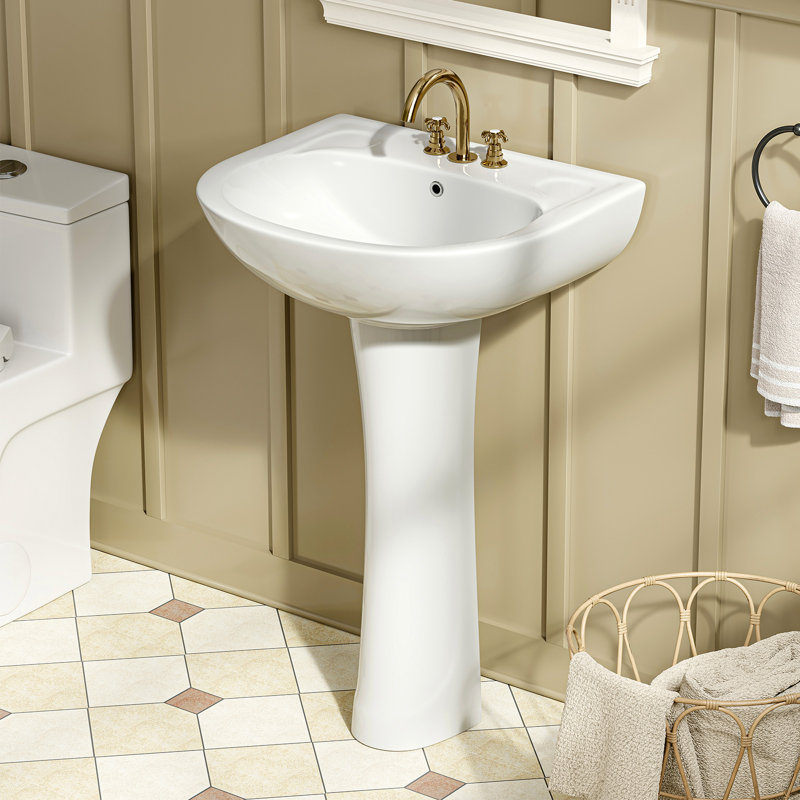  PureForm 21.62 in. W x 18.90 in. D Round Pedestal Combo Single Bowl White Ceramic Bathroom Sink with Overflow Drain