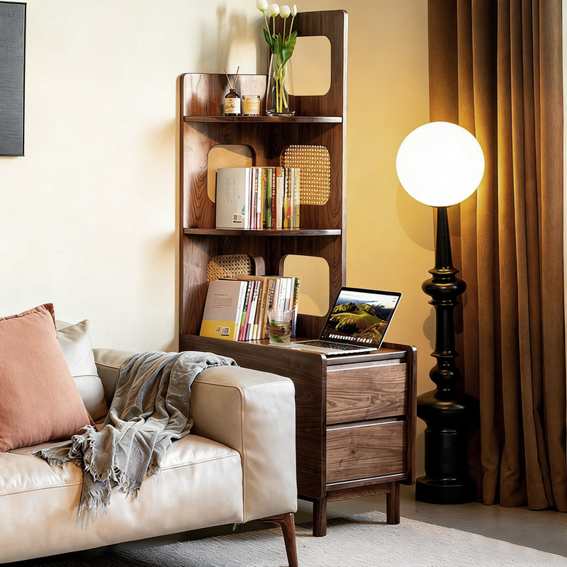 67.72"H Nordic Style Corner Cabinet, Living Room Sofa Side Cabinet with Drawer, Storage Shelf & Home Organizer