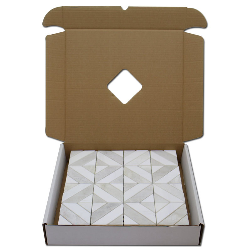 3" x 3" Marble Grid Mosaic Tile, White/Gray