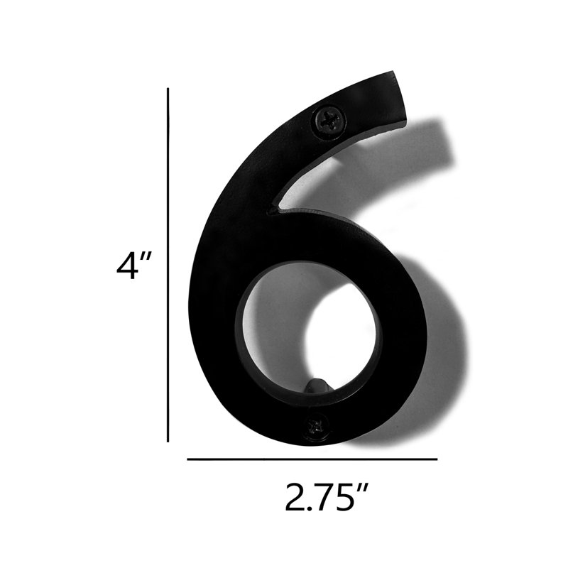Black Aluminum Floating House Address Number 6, 4 Inch