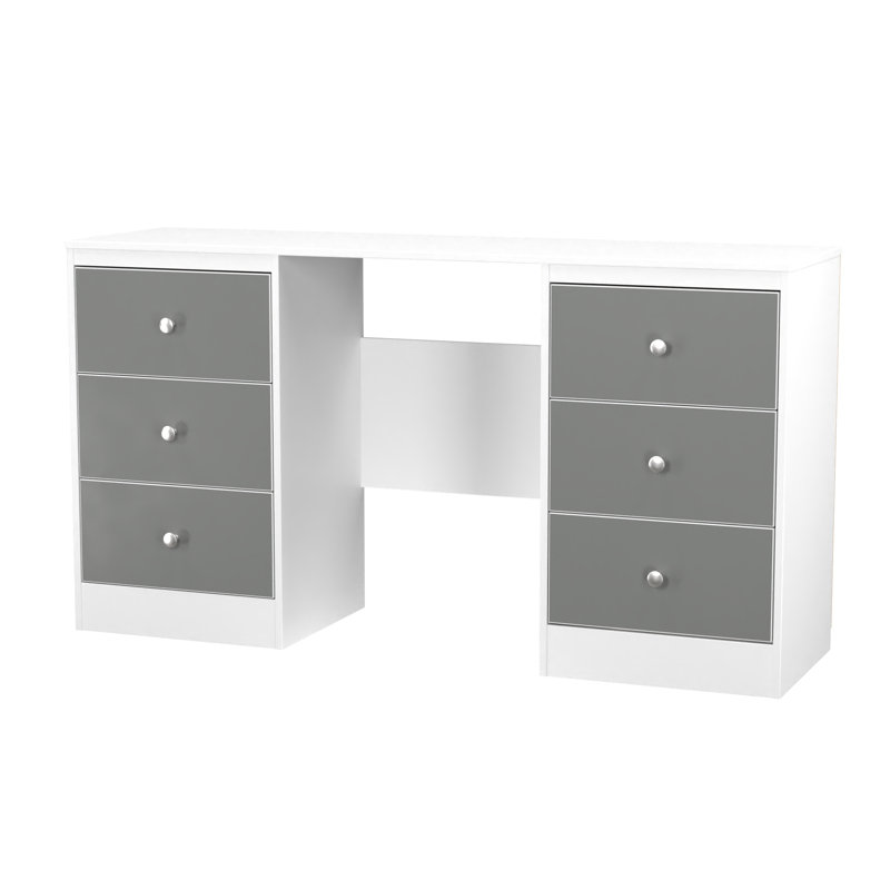 Bhargavi 6 Drawer Kneehole Desk  (Ready Assembled), Uniform Grey/White