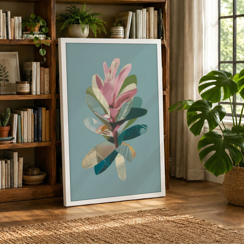 Spired Pink Blossom Botanical - Wrapped Canvas, 18x12 - 45.7 x 30.5 cm, Terracotta Border