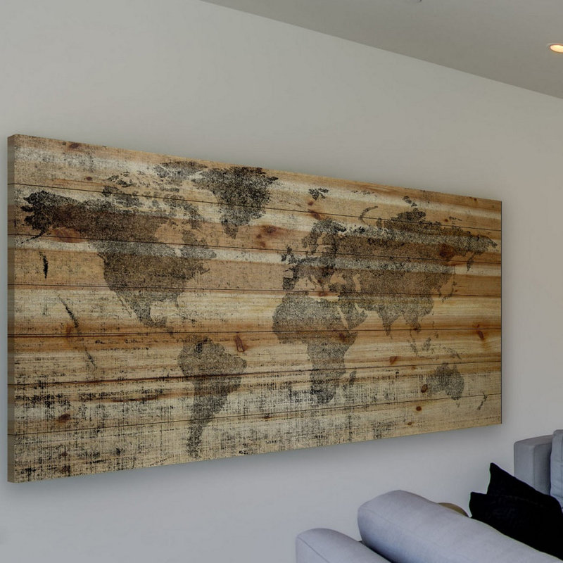 « Lost in the World », reproduction d'art sur bois de pin naturel, H 22,5 po x l 45 po x P 1,5 po
