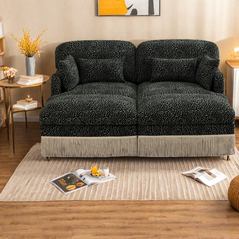 Causeuse profonde en chenille avec causeuse léopard moderne avec repose-pieds pour la maison
