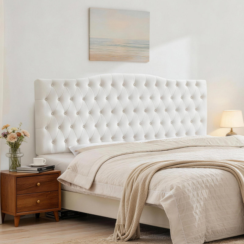Tête de lit tapissier Aveigha, Grand, Velours blanc