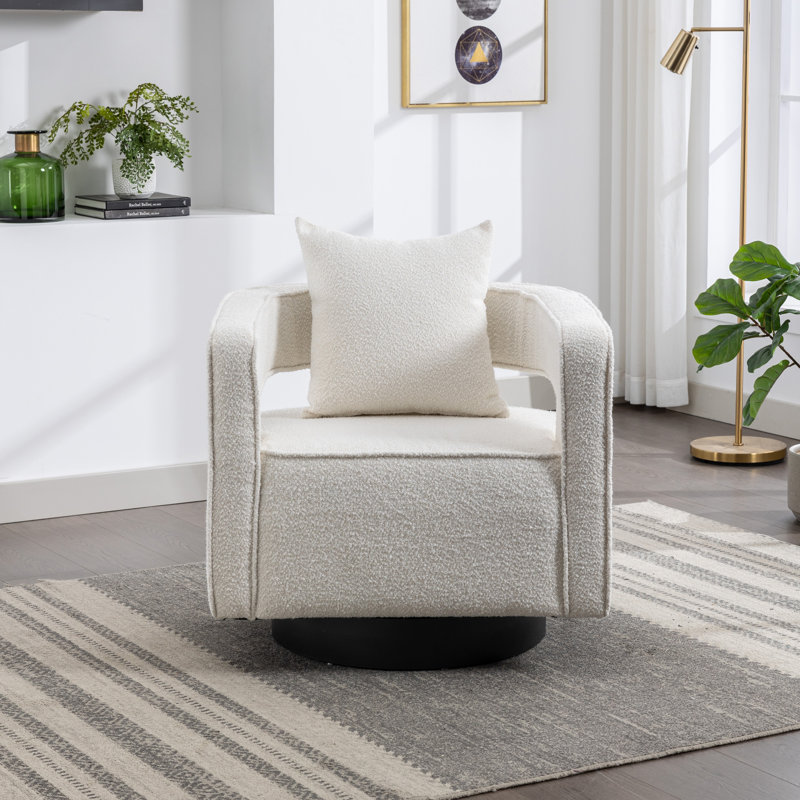 Dangira Upholstered Swivel Barrel Chair, Ivory Polyester