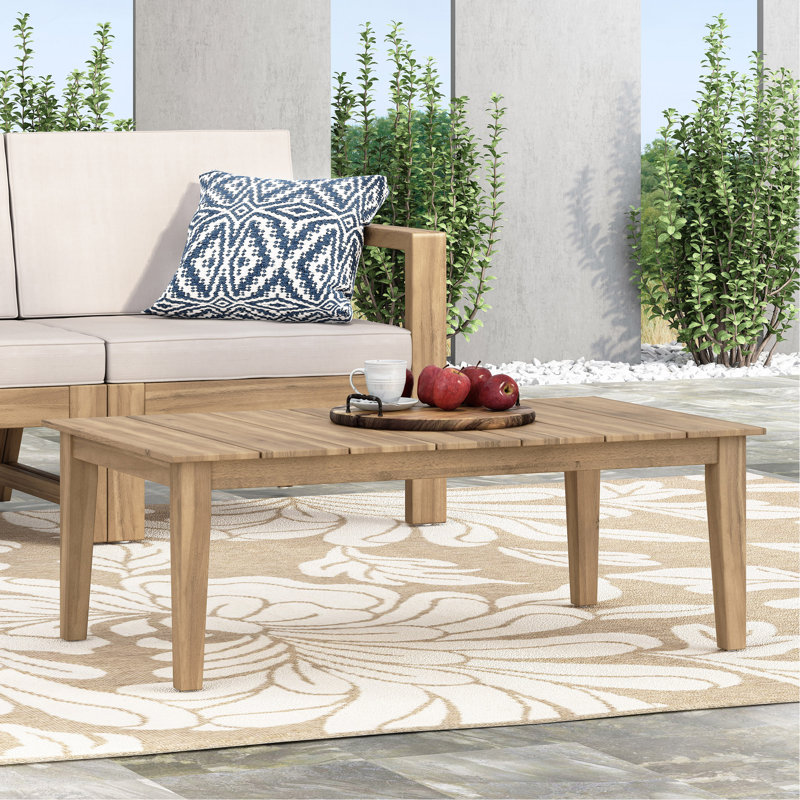 Acacia Wood Outdoor Coffee Table, Light Brown, 14" H X 23.5" W X 39.5" L