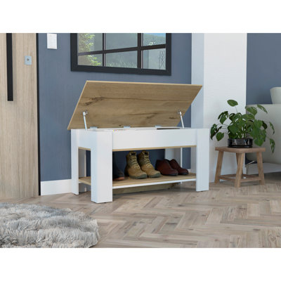 Table de rangement Polgon, tablette de table extensible, tablette inférieure, finition chêne clair / blanc