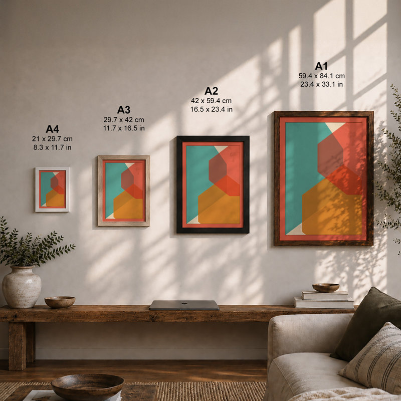 Geometric Arrangement Mid-Century - Framed Print, A2 - 59.4 x 42.0 cm, Walnut