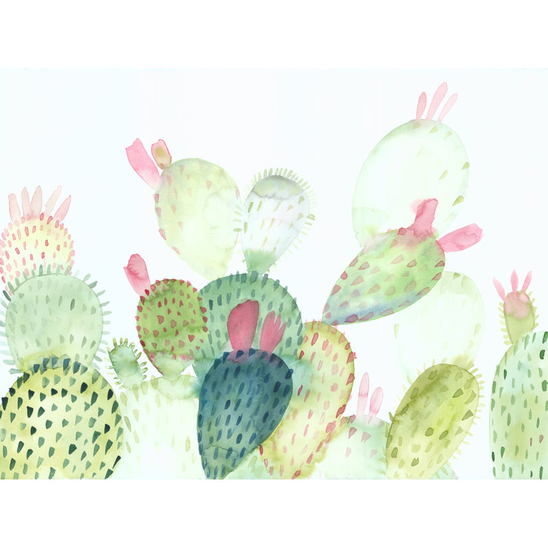 Cactus en fleurs, reproduction sur toile tendue, H 12 po x l 16 po