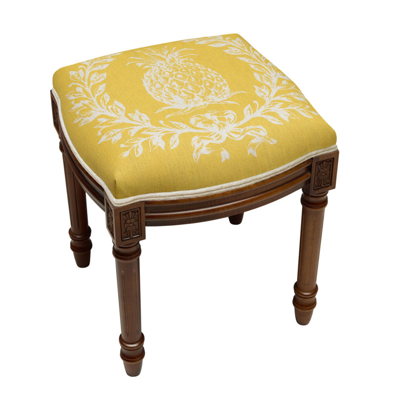Tabouret de coiffeuse en lin brun clair et ananas, Noyers, Jaune moutarde