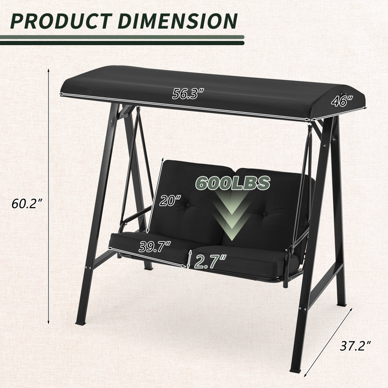 2 Person Porch Swing with Canopy, Black