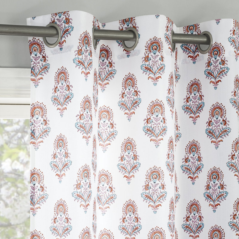 Coralie Global Medallion Semi-Sheer Grommet Curtain Panel, 40" W x 63" L