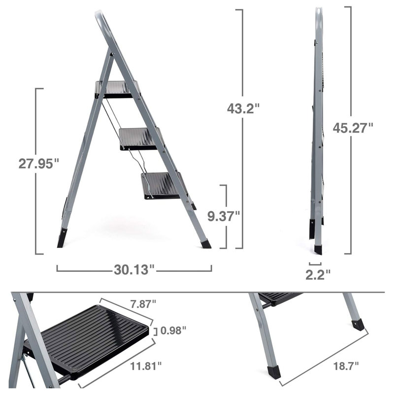 3 - Step Steel Lightweight Folding Step Ladder
