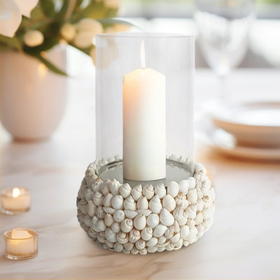 Shell White Cylinder Hurricane Candle Holder