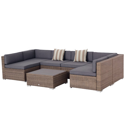 6 - Person Modular Patio Conversation Sets with Cushions, Outdoor Wicker Patio Sofa Set