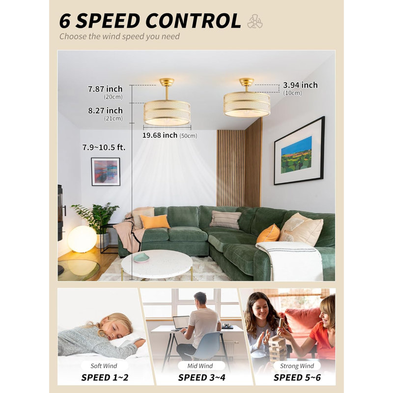 Boho Chandelier Ceiling Fan With Light And Remote Control, Mid-Century Modern Gold Fandelier With 6 Speeds, Reversible Motor And Timer For Bedroom, Living Room, Nursery