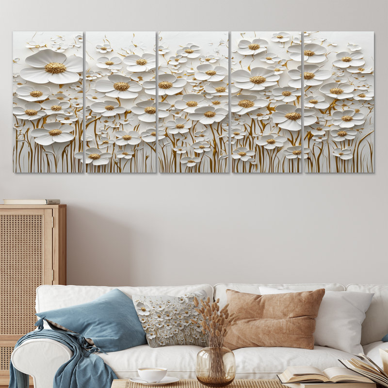 Orchidée blanche jardin de branches II - Art mural fleurs sauvages - Art mural traditionnel pour le salon 5 pièces