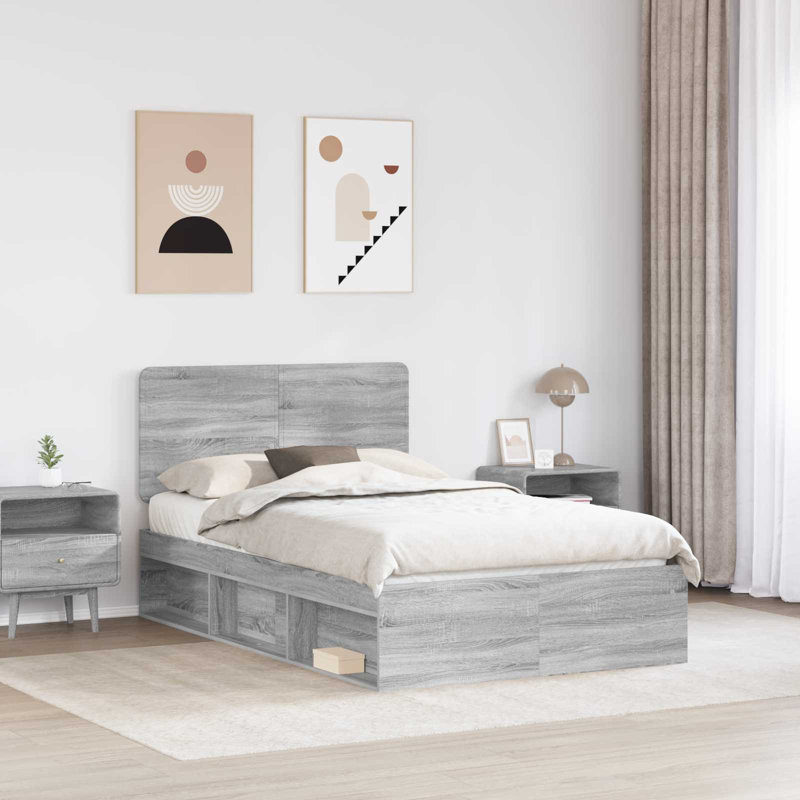 Solid Wood Bed, Double (4'6), Grey Sonoma