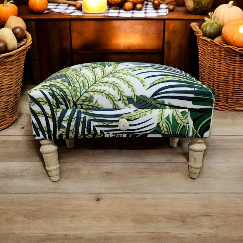 Modern 40cm Wide Velvet Rectangle Footstool Ottoman – Floral Upholstered Storage Seat for Living Room or Lounge