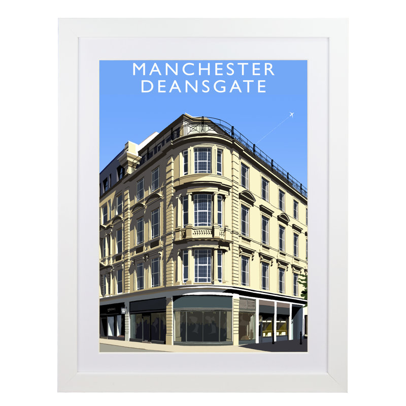 Manchester Deansgate by Richard O'Neil - Print, White Wood Frame, 43.5 cm H x 33.5 cm W x 2.2 cm D
