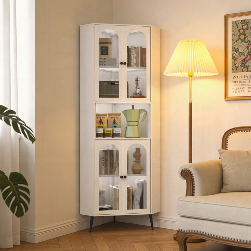White 73 Corner Metal Storage Cabinet