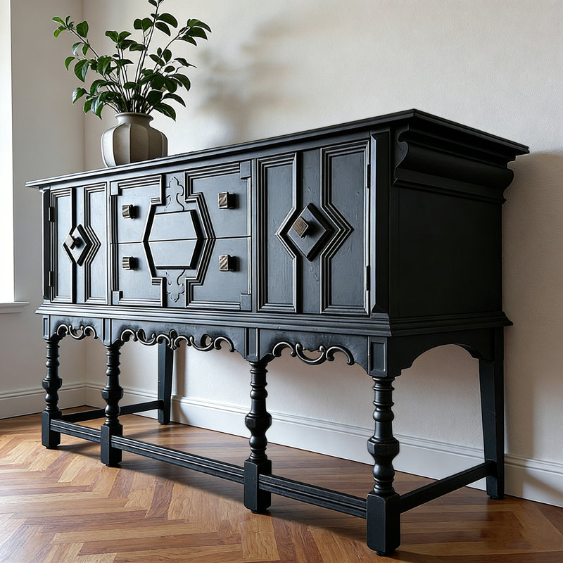 High-End Retro Black Sideboard