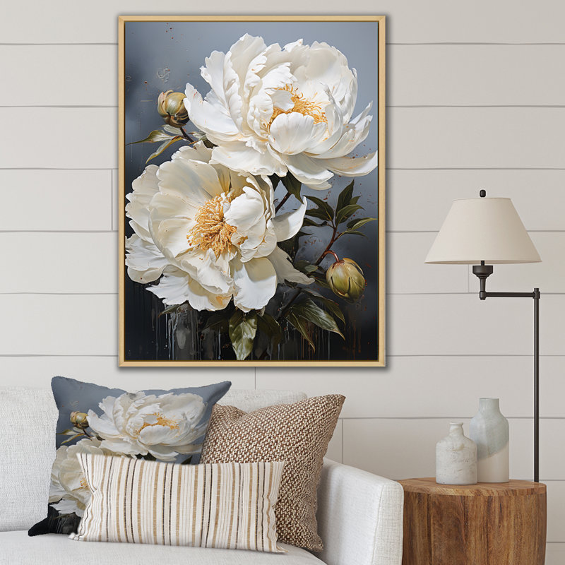 Beige Whispers Of Peony IV sur impression sur toile, Cadre flottant naturel, H 44 po x l 34 po x P 1,5 po