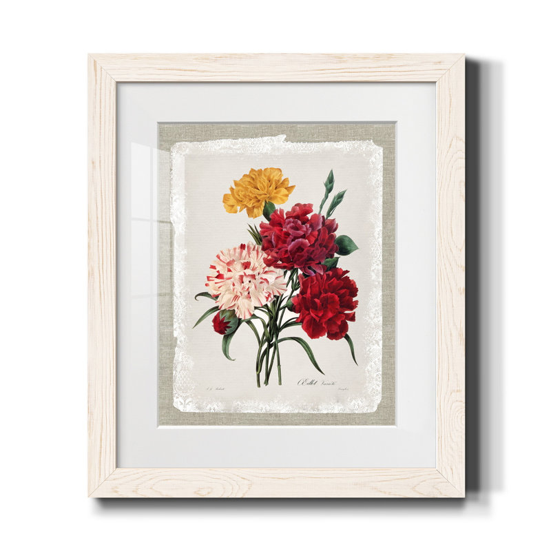 Botanical Bouquet Carnations - Reproduction d'art sur papier encadrée, H 24 po x l 18 po x P 1,5 po, Blanc