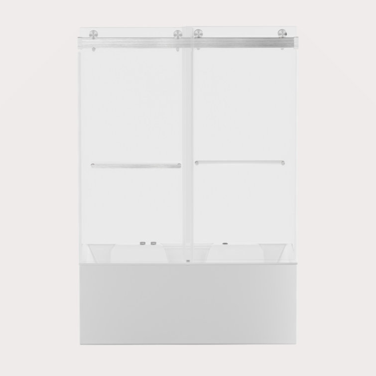 56-60 In. W X 62 In. H Frameless Double Sliding Tub Door, Bypass Tub Shower Door Soft Closing, Brushed Nickel 24D02-T60BNX