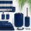 Ensemble complet d'accessoires de salle de bain 23 pièces avec tapis de bain, ensemble de rideau de douche, doublure et crochets