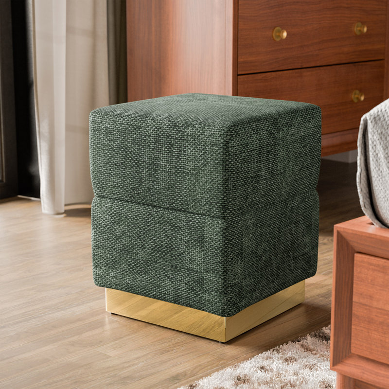 Munt Chenille Ottoman With Hidden Storage Compartment, Green
