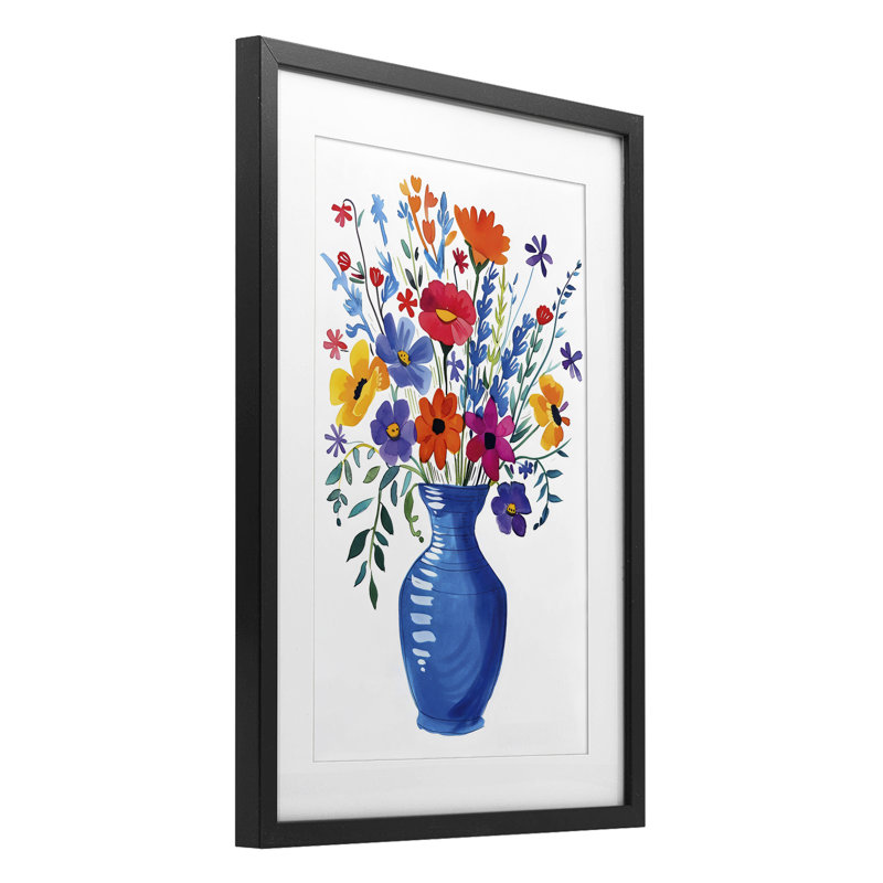 Bouquet coloré encadré sous verre, design par LSR Design Studio, H 20 po x l 14 po, Cadre noir minuit