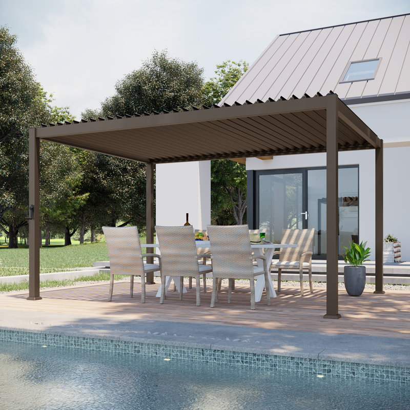 Durable Metal Pergola with Adjustable Louvered Roof for Outdoor Garden, 10 ft x 13 ft