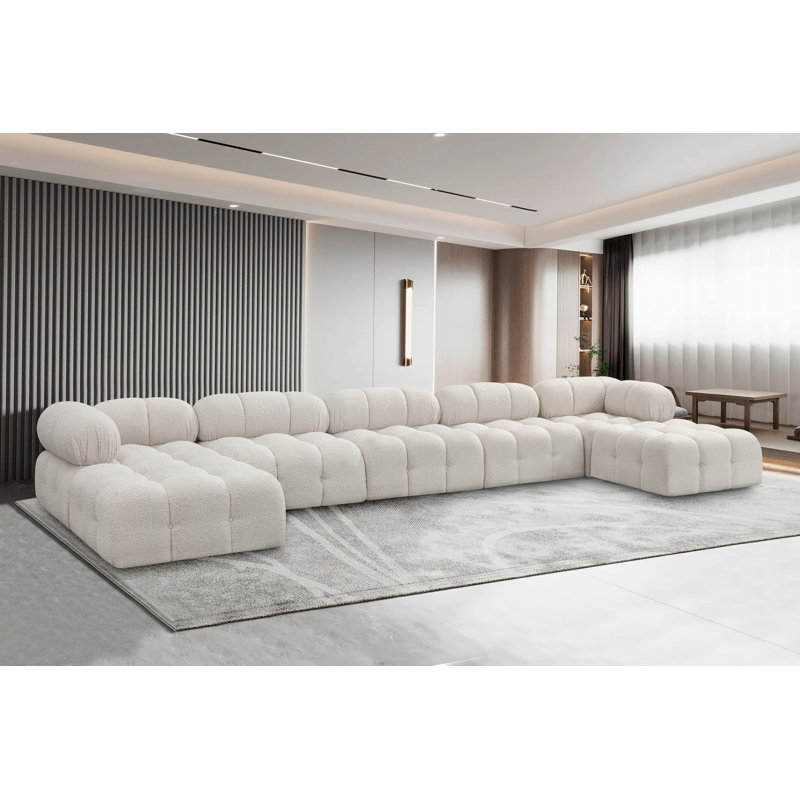 Canapé modulaire 170 po Ames, Tissu crème bouclé