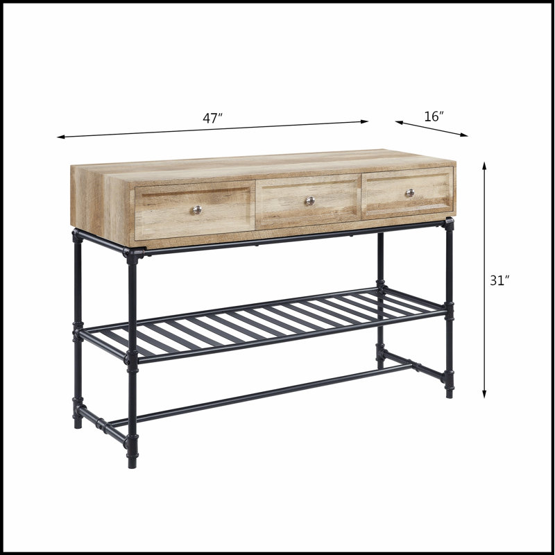 Brantley Oak & Sandy Gray Finish Sofa Table, Durable and Stylish for Modern Living Spaces, Perfect for Convenience and Aesthetics.