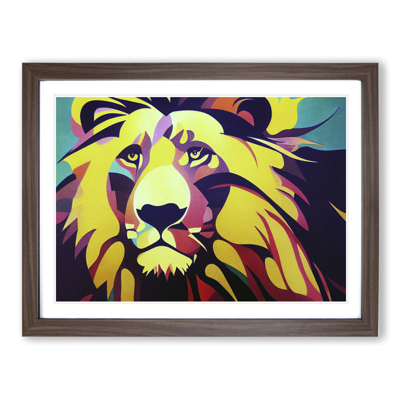 Otherworldly Lion Abstract - Single Picture Frame Print, 46cm H x 64cm W x 2cm D, Walnut